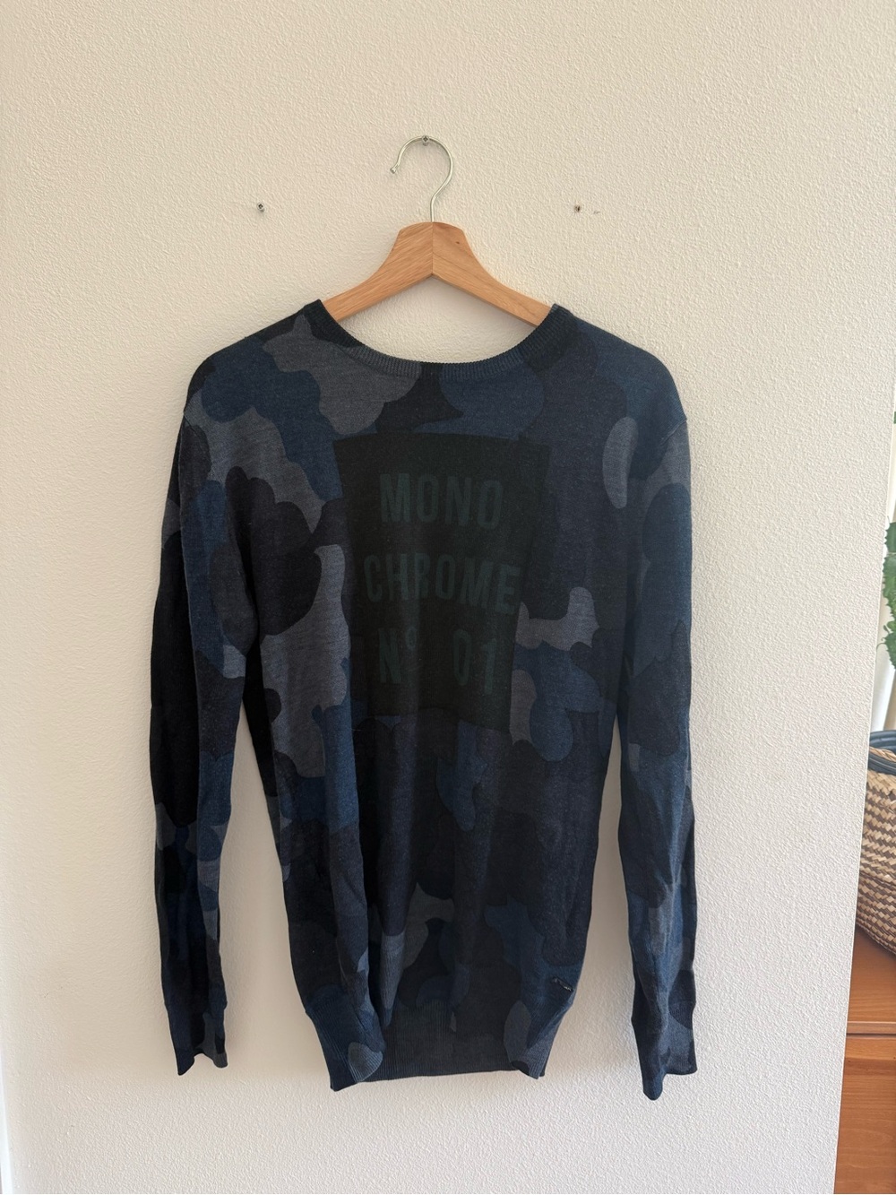 Scotch & Soda Navy and Black Wool-Blend Camo Crewneck Sweater